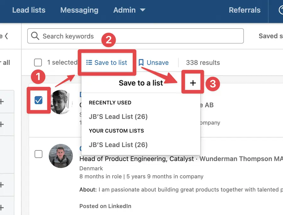 Sales Navigator lead list example