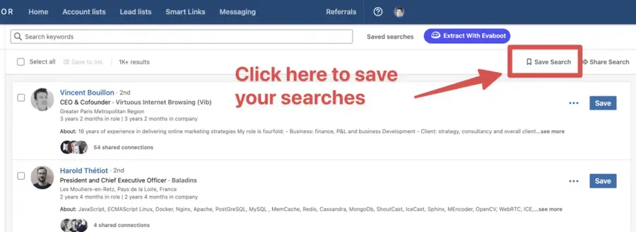 save search on sales navigator