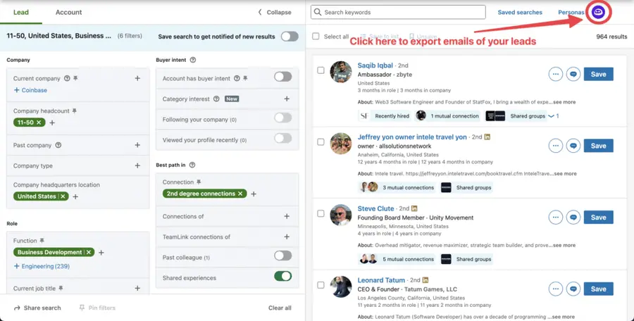 how to export linkedin sales navigator lead lists with evaboot