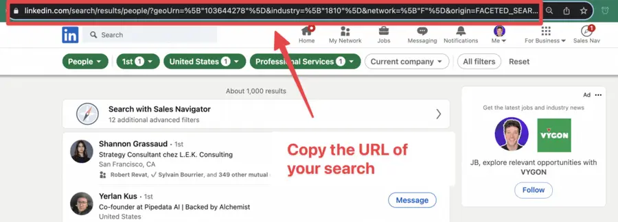 linkedin search url
