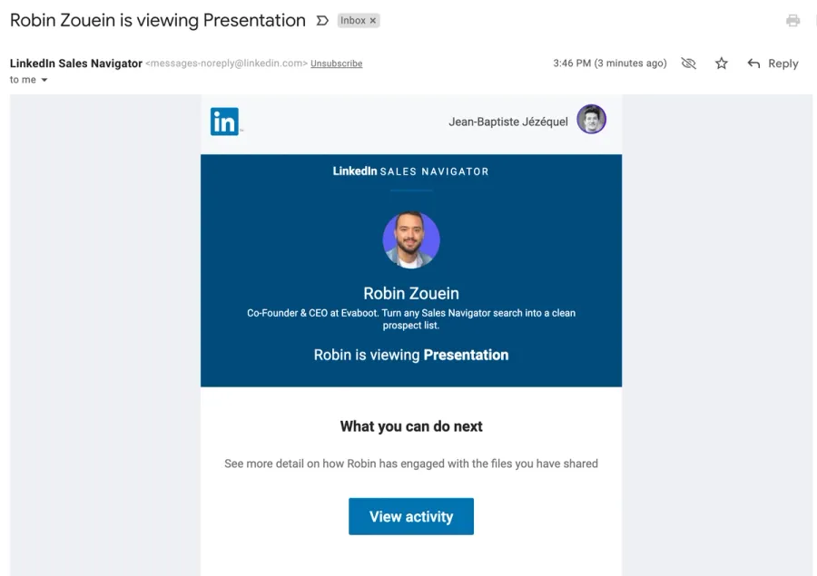 sales navigator smart links email notification 