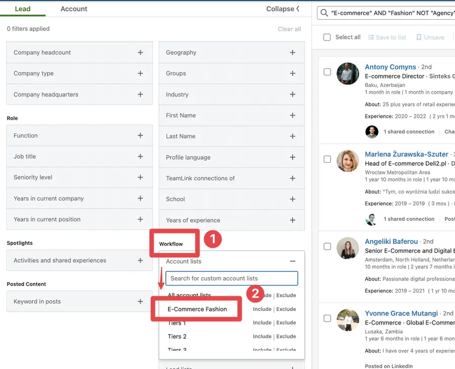 e-commerce with account list sales navigator