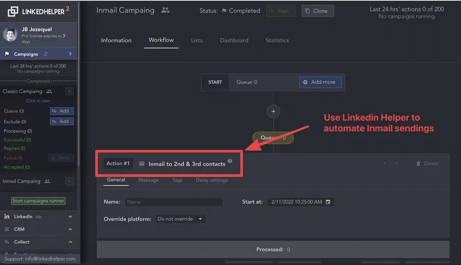 how to automate unlimited inmail sending on linkedin