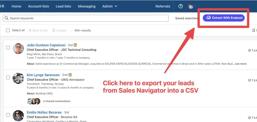 exportar emails do linkedin sales navigator