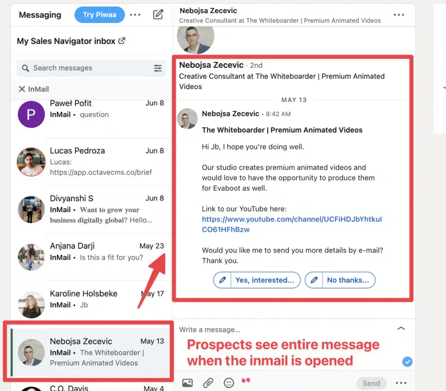 benefícios inmail linkedin
