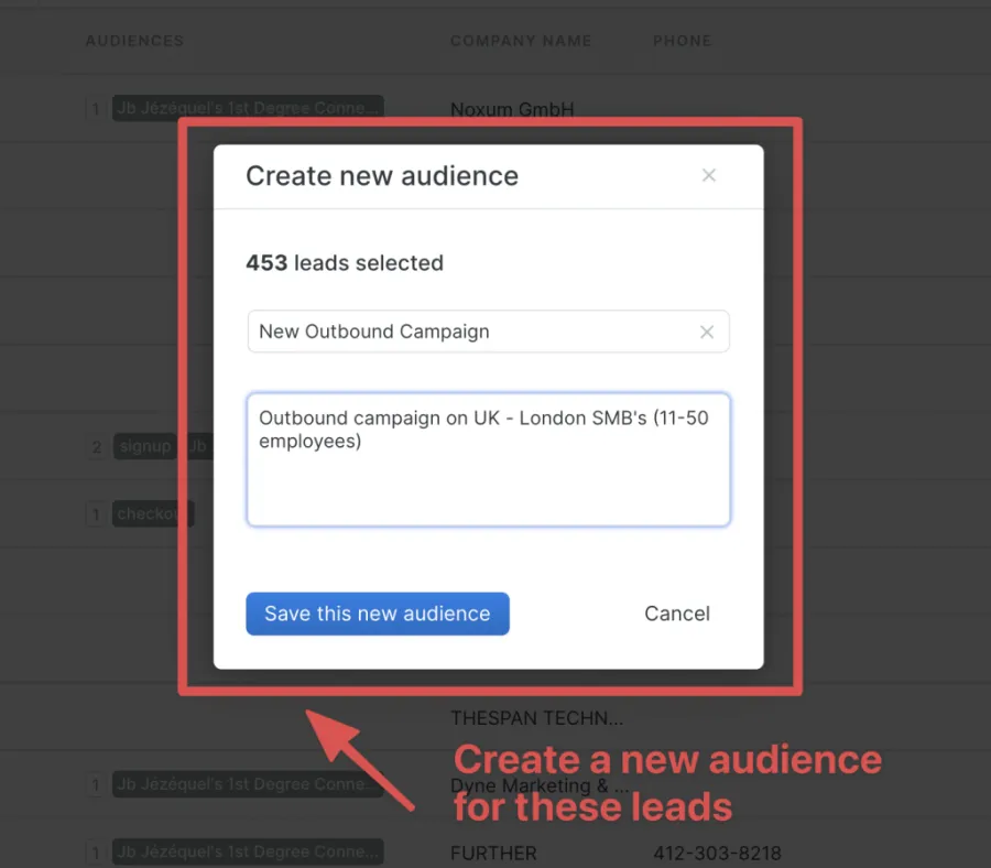 create an audience on lagrowthmachine