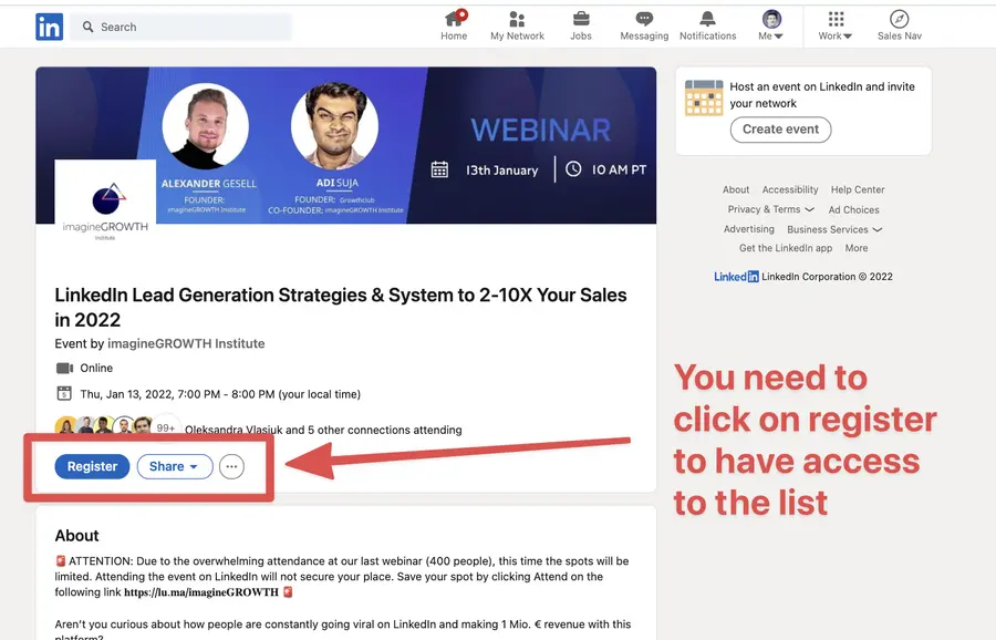 add to see linkedin event attendees list