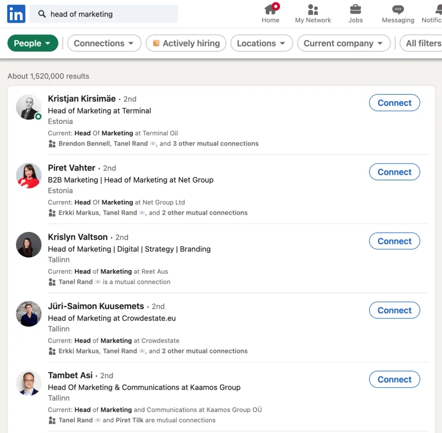 LinkedIn keyword search example