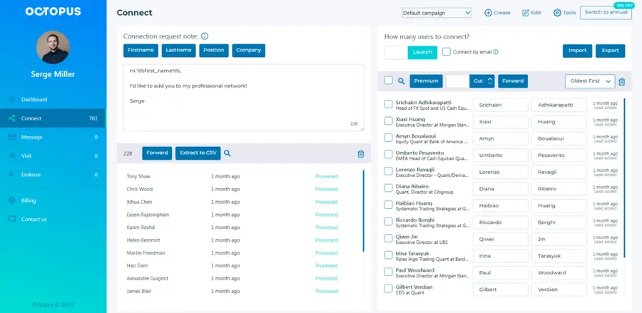 octopus crm linkedin scraper features