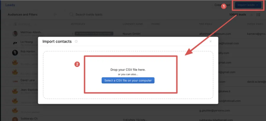 upload lead list on lagrowthmachine