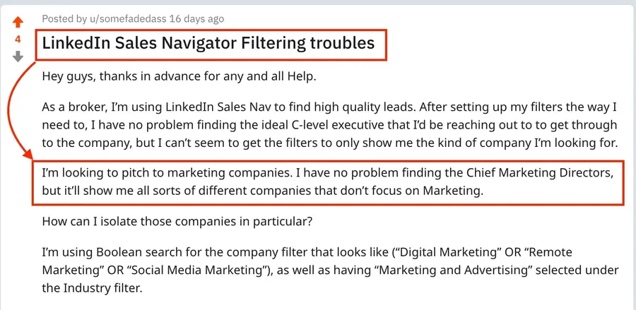 linkedin sales navigator search filter problem