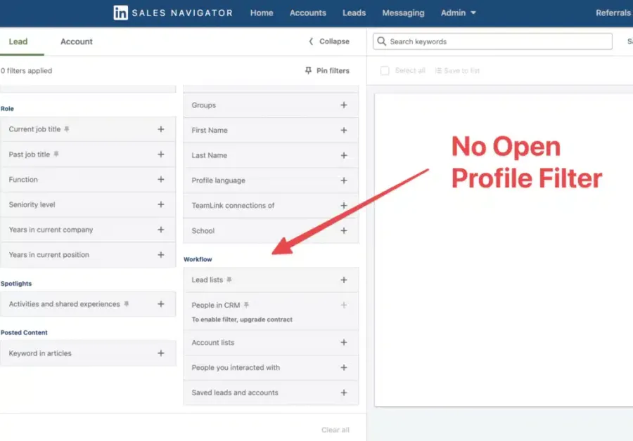 no open profile filter on linkedin sales navigator 2048x1428 1