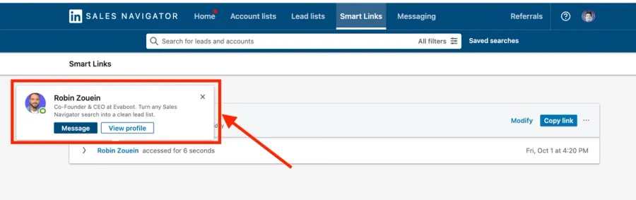 collect linkedin profile with smart links