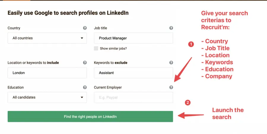 recruitem linkedin x ray search tool