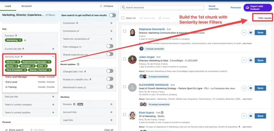 split search results with seniority level
