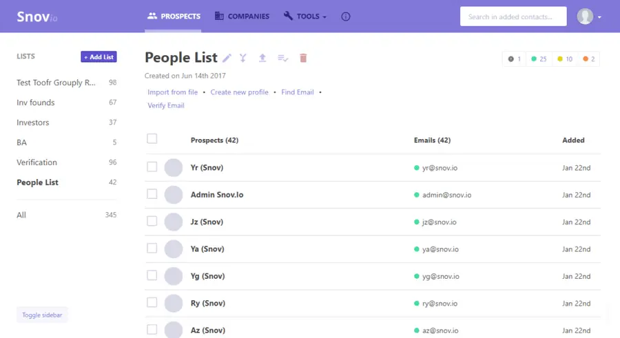 snov io email list