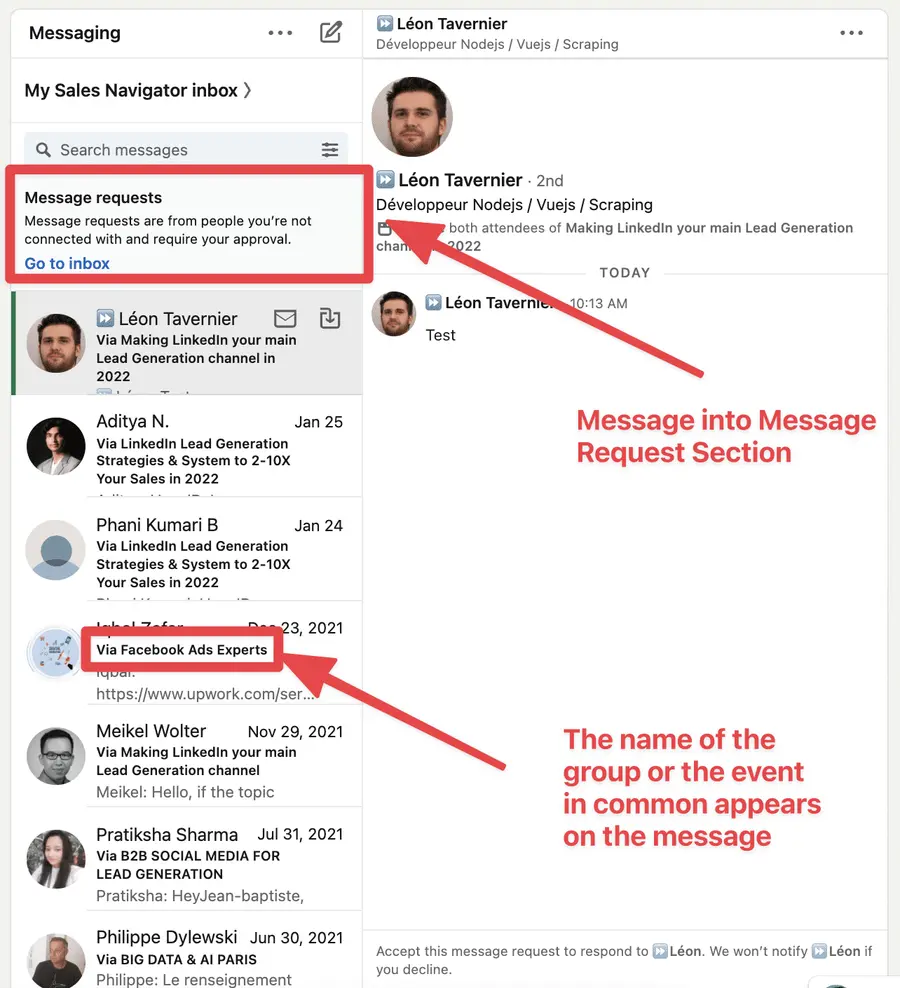 message request section linkedin