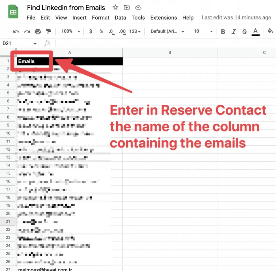 inserir nome coluna reverse contact