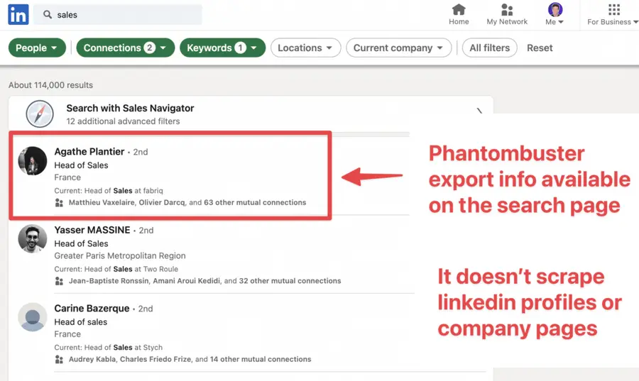 eksport danych wyszukiwania z linkedin