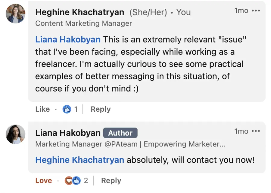 linkedin comments are potential leads example 