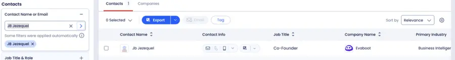 contact filter name surname zoominfo