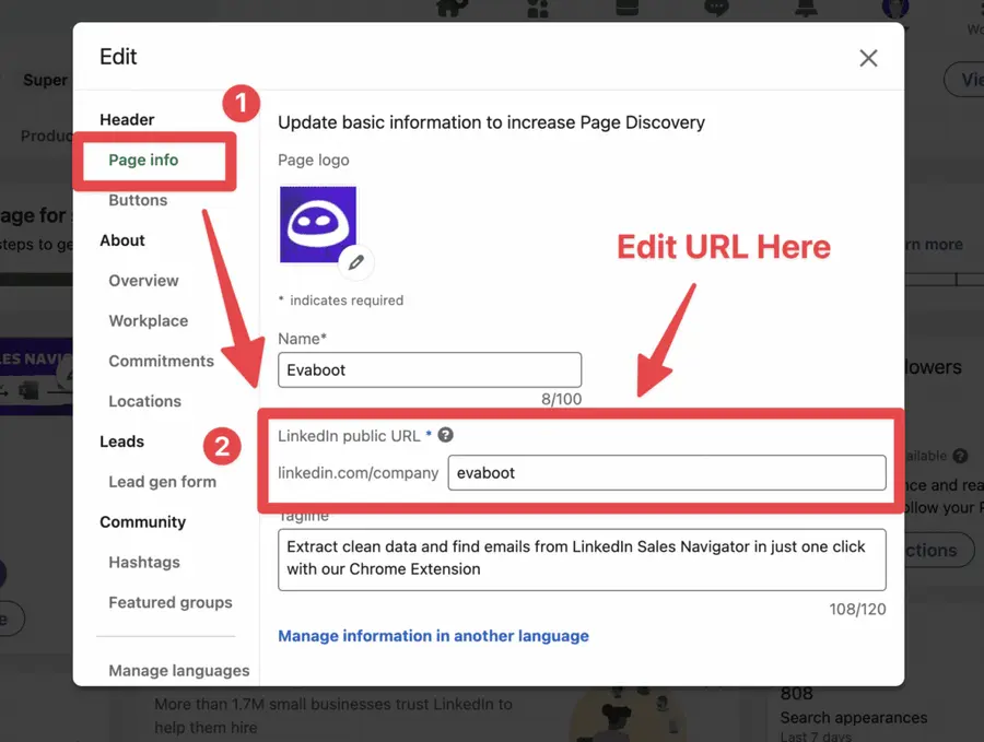 change linkedin company url step 3