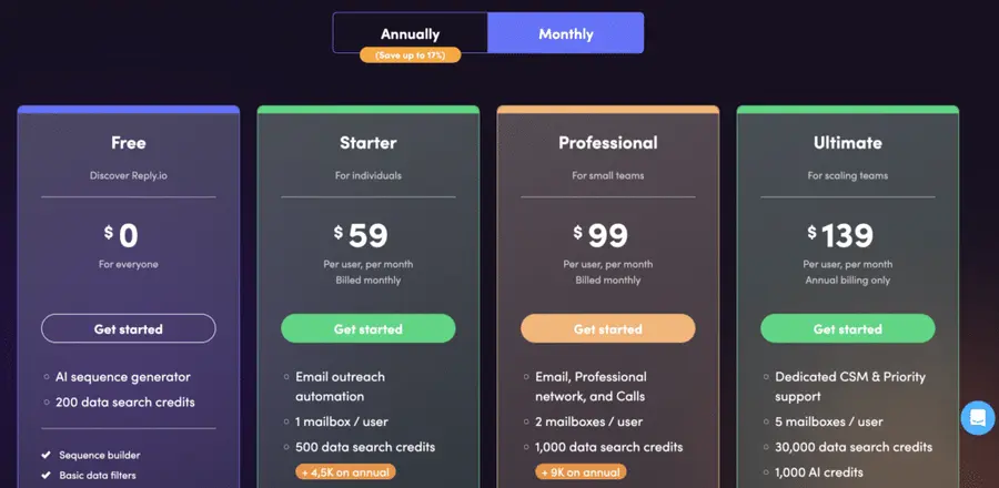 reply io pricing