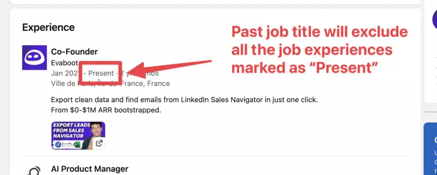 past job title fitler sales navigator