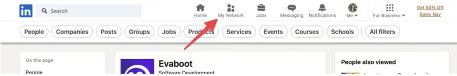 Where to find My Network icon on LinkedIn