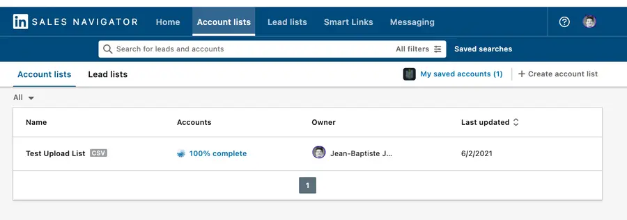 upload CSV to create account list sales navigator 