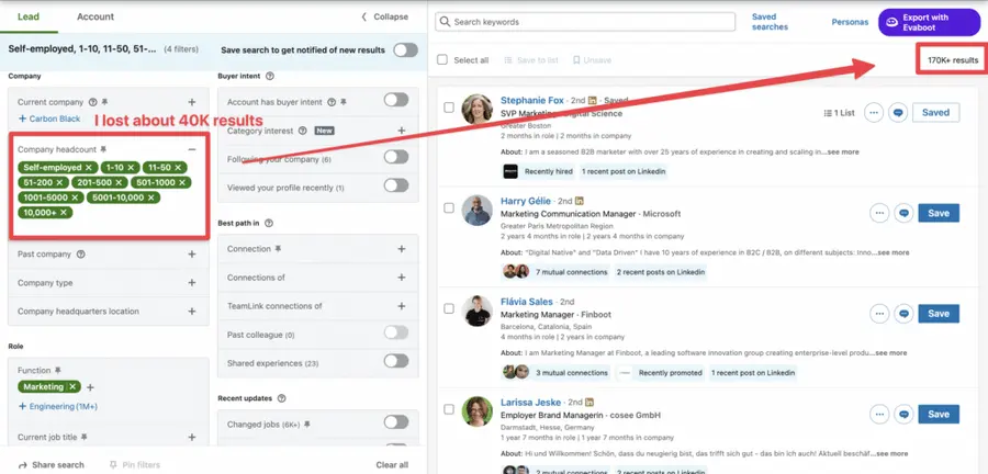 dont use company head count filters 