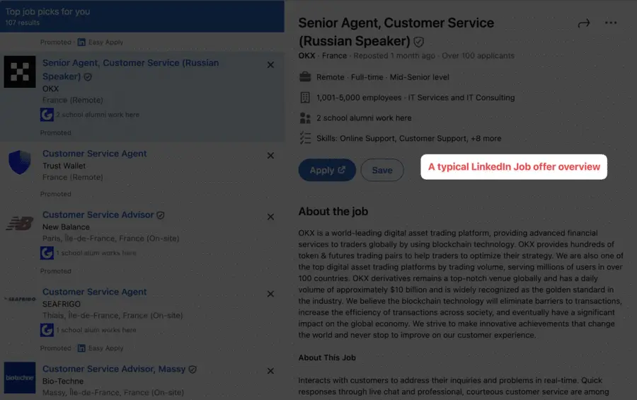 linkedin job offer example