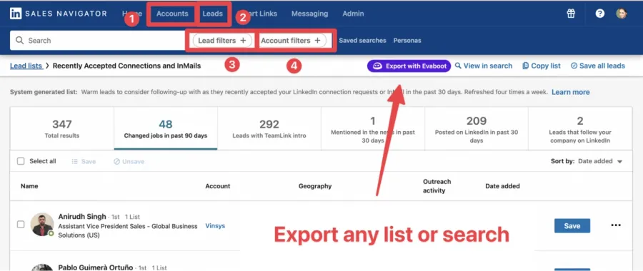 export leads from linkedin sale navigator