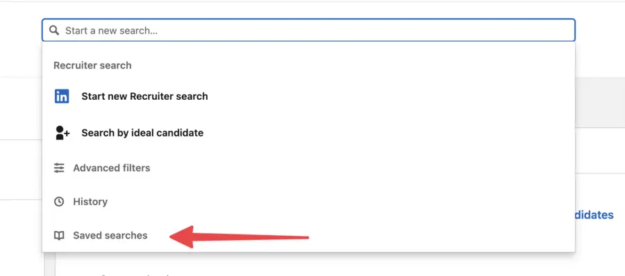 find saved searches on linkedin recruiter with search bar