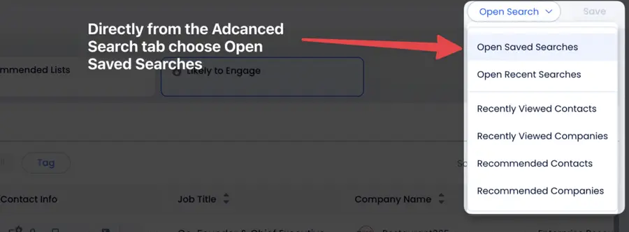 open saved searches zoominfo