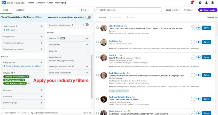 apply your industry filters sales navigator