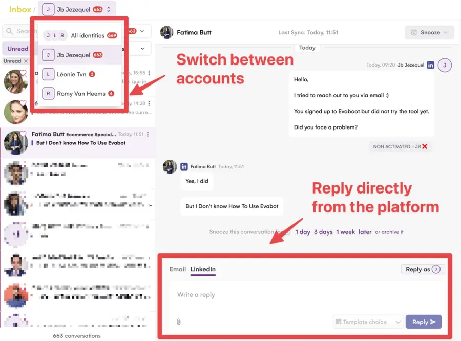manage multiple linkedin accounts inbox
