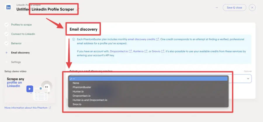 esportazione email profilo linkedin