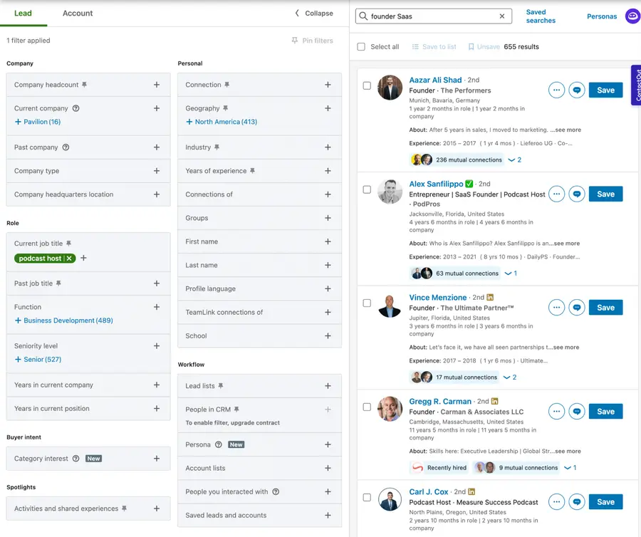 LinkedIn Sales Navigator search