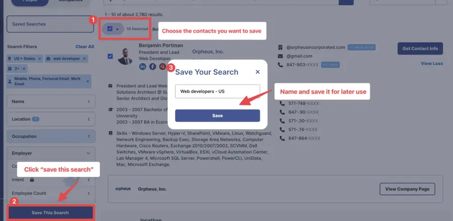save lead lists on rocketreach