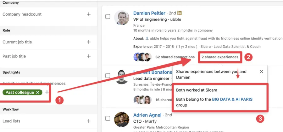 past colleague sales navigator search filters