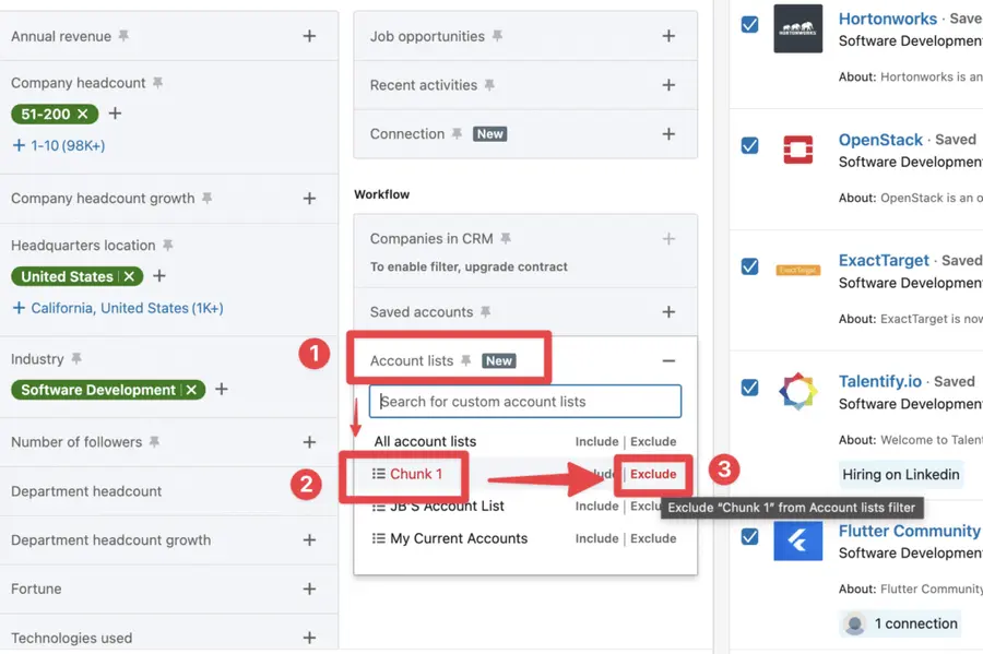exclude account list from search results