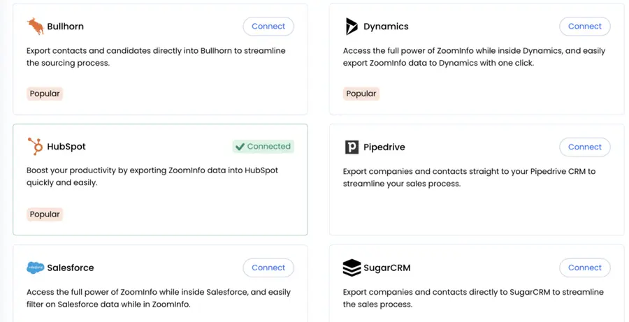 crm list zoominfo to integrate