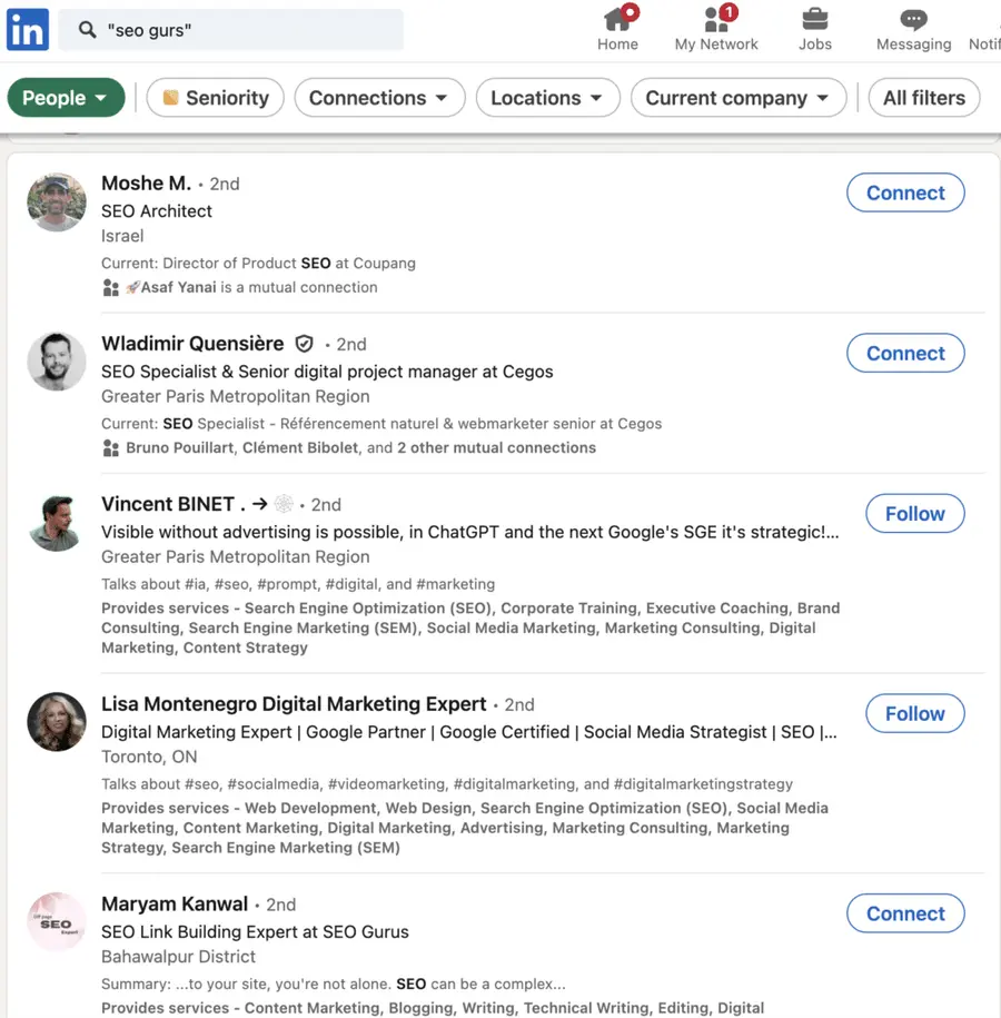 how to use linkedin search bar to find right people