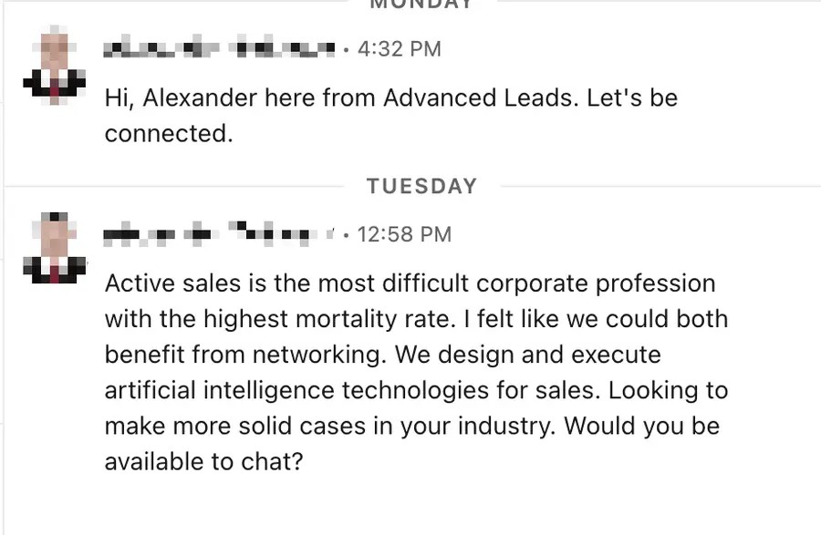 bad linkedin prospecting messages