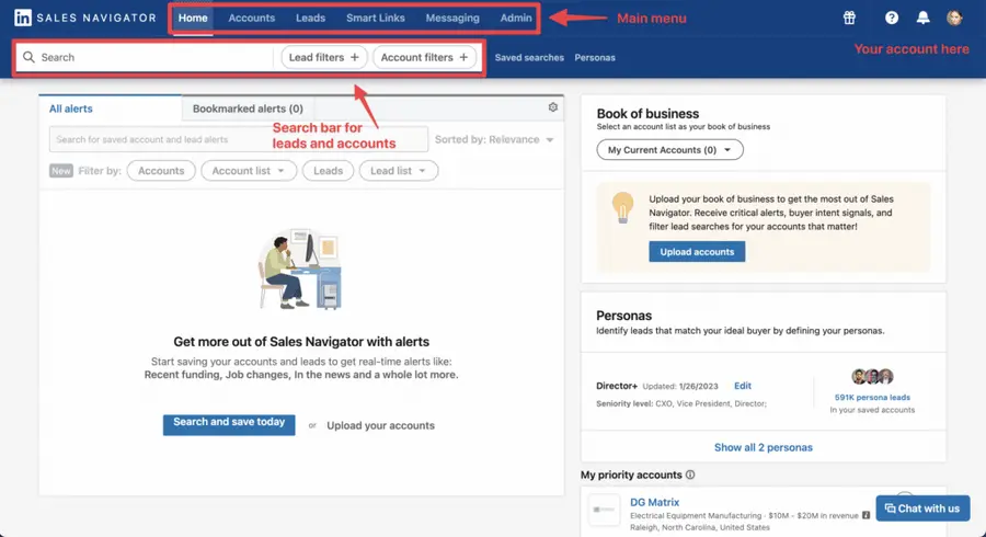 sales navigator interface and set up