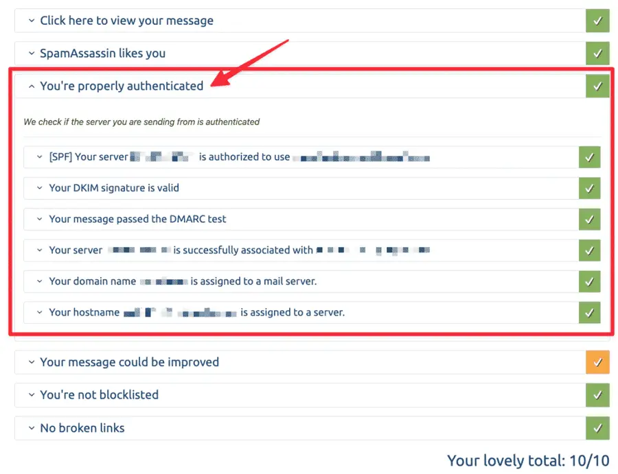 check your domain is authenticated on mail-tester