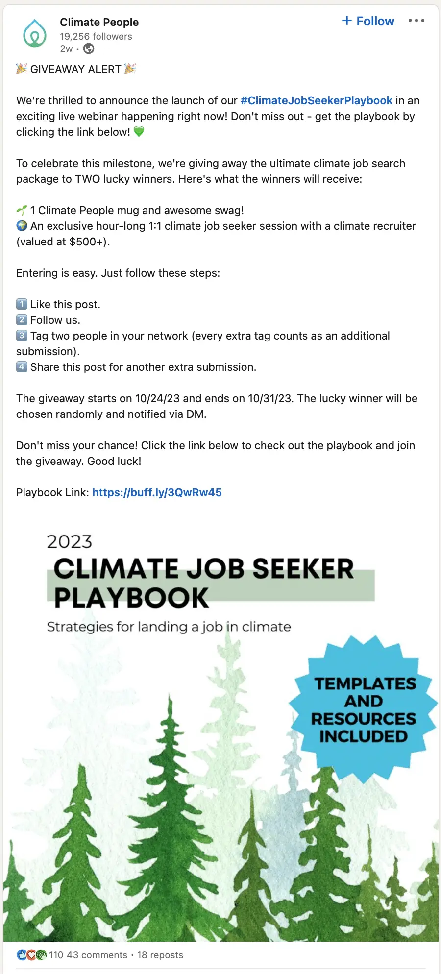 Giveaway post example