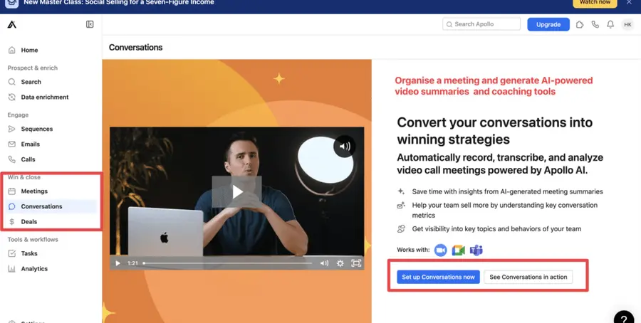 integrate calendar and organize meetings with apollo.io