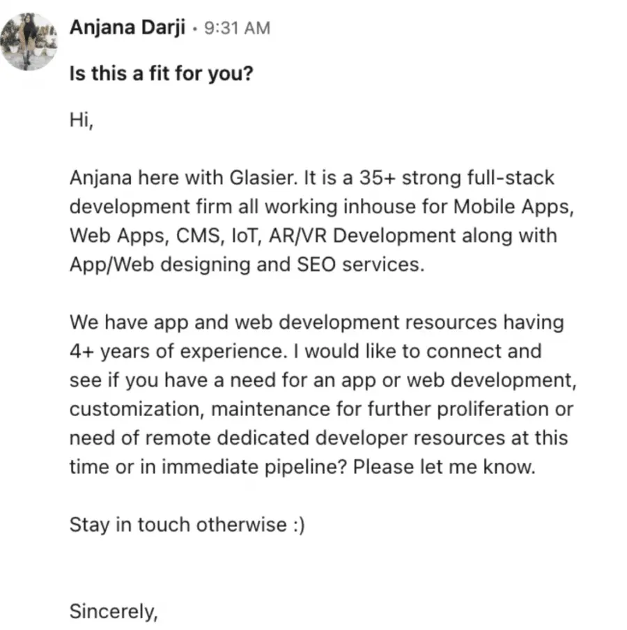 bad linkedin message example
